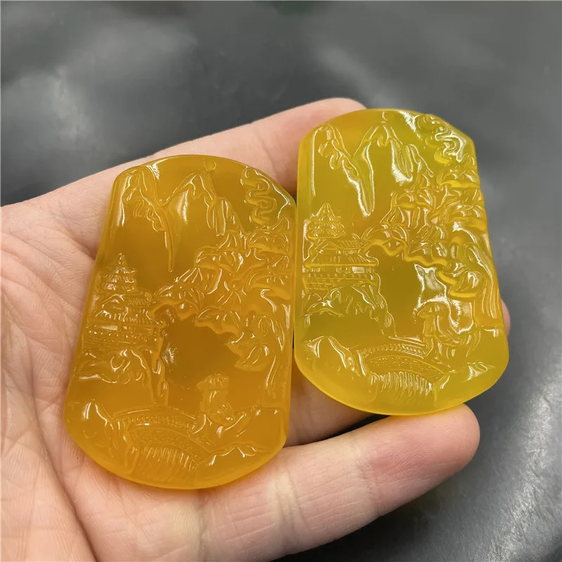 

Желтый халцедоновый агат пейзажное ожерелье для мужчин и женщин свитер цепочка нефритовый кулон