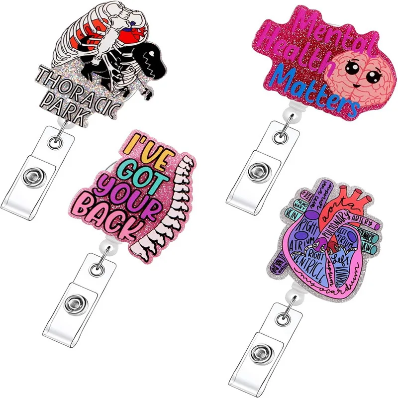 

Cartoon acrylic heart organ glitter powder staff work card identification buckle with printable patterns doctor and nurse badge