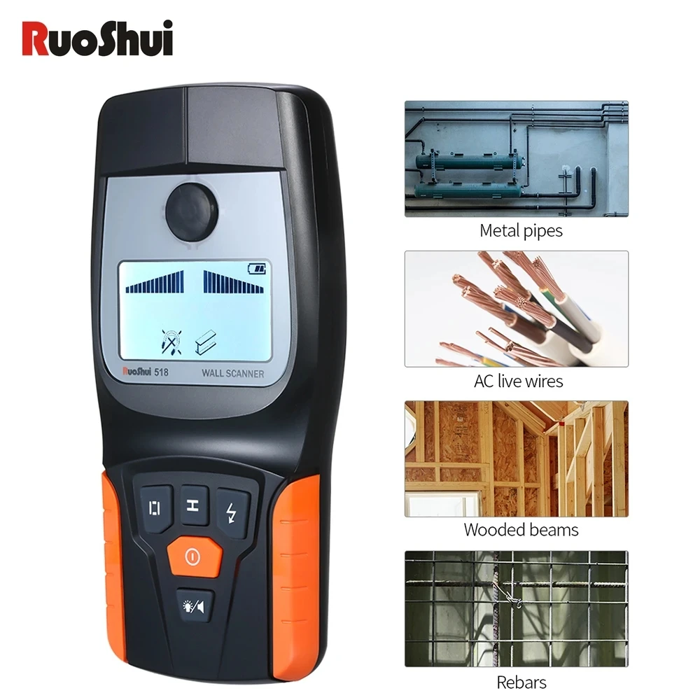 RuoShui 518 Wall Scanner Metal Detector Find Metal Wood Studs Multifunction AC Cable Live Wire Scanner Warning gold detector