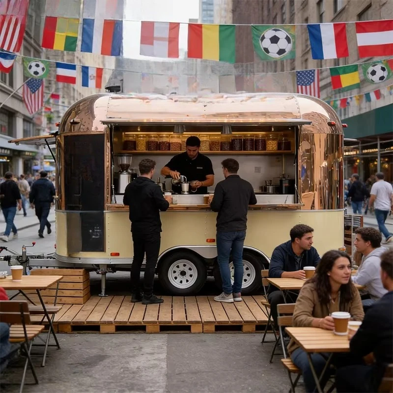 3.5M Rose Gold Stainless Steel Mobile Kitchen Fully Equipped Food Trailer Truck with DOT