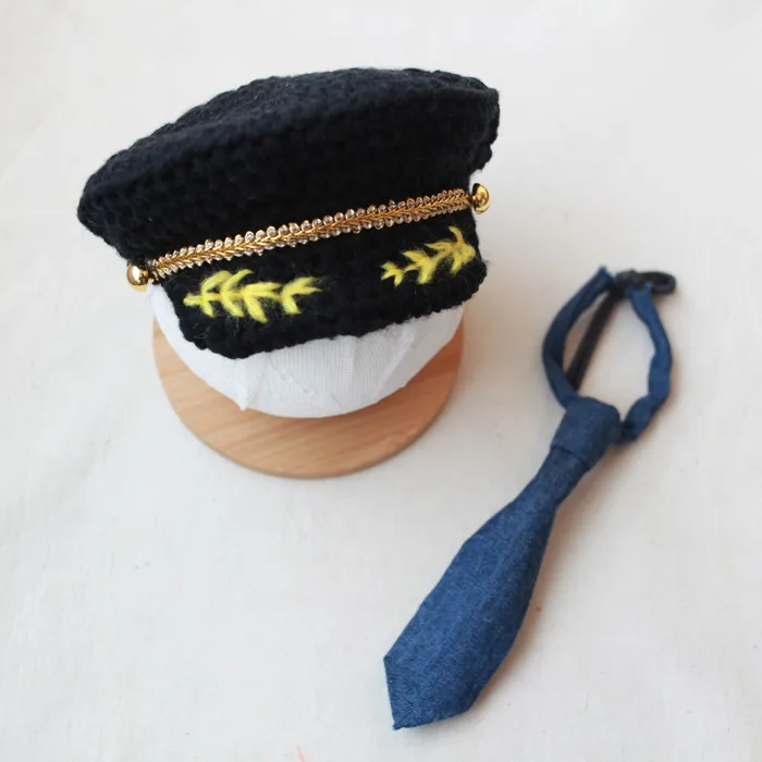 Shining Newborn Photography Props Baby Military Cap Air Force Navy Hat Combination Suit Uniform Decorations Shooting Prop