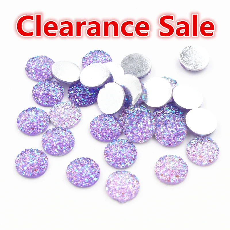 40pcs 8mm 10mm 12mm Light purple AB Colors Flat back Resin Cabochons Fit 8/10/12mm Cameo Base Cabochons