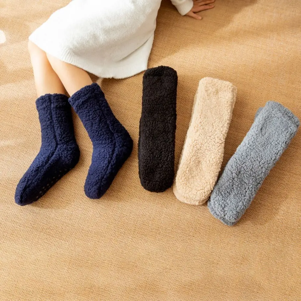 1 pair Gift Thickened Cotton Socks Solid Color Coldproof Sleep Floor Socks Winter Socks Home