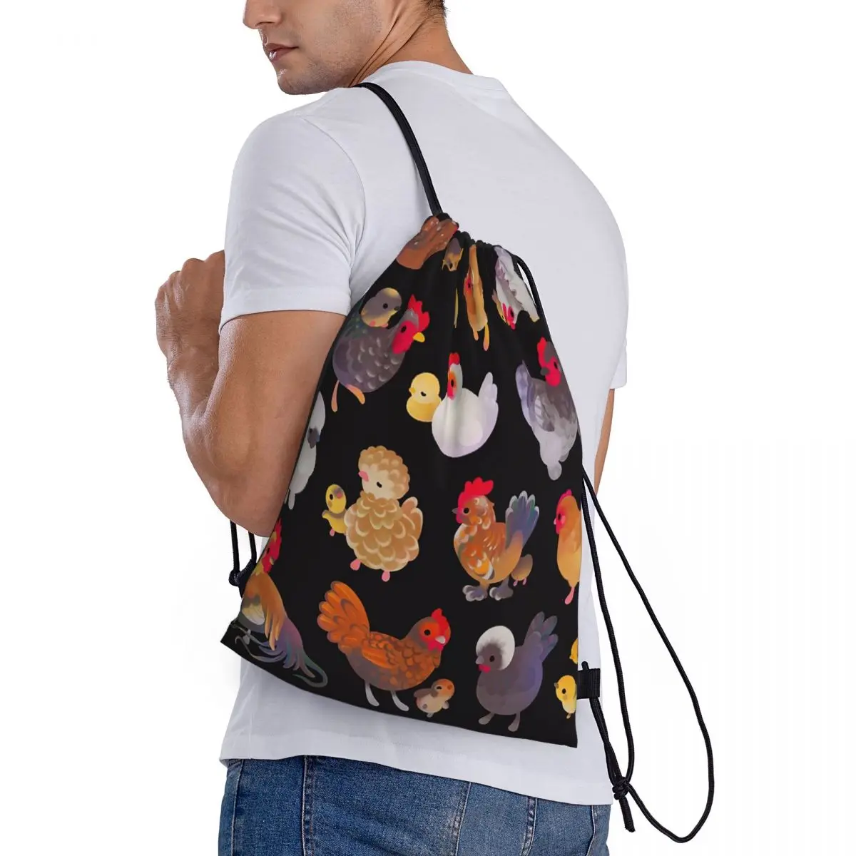 

Chicken And Chick - Dark Backpacks Portable Drawstring Bundle Pocket Sundries Bag Book Bags for Man Woman Students