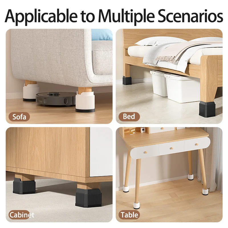 Adjustable-Height Square Furniture Risers: High Load-Bearing, Triple Anti-Slip, Ideal For Sofa, Table And Chair Leg Protection
