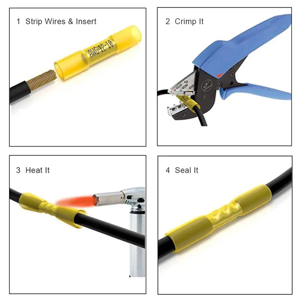 10pcs Heat Shrink Insulated Sleeve Waterproof Seal Butt Solder Crimp Terminals Connector Electrical Wiring Connection 0.25-6mm²