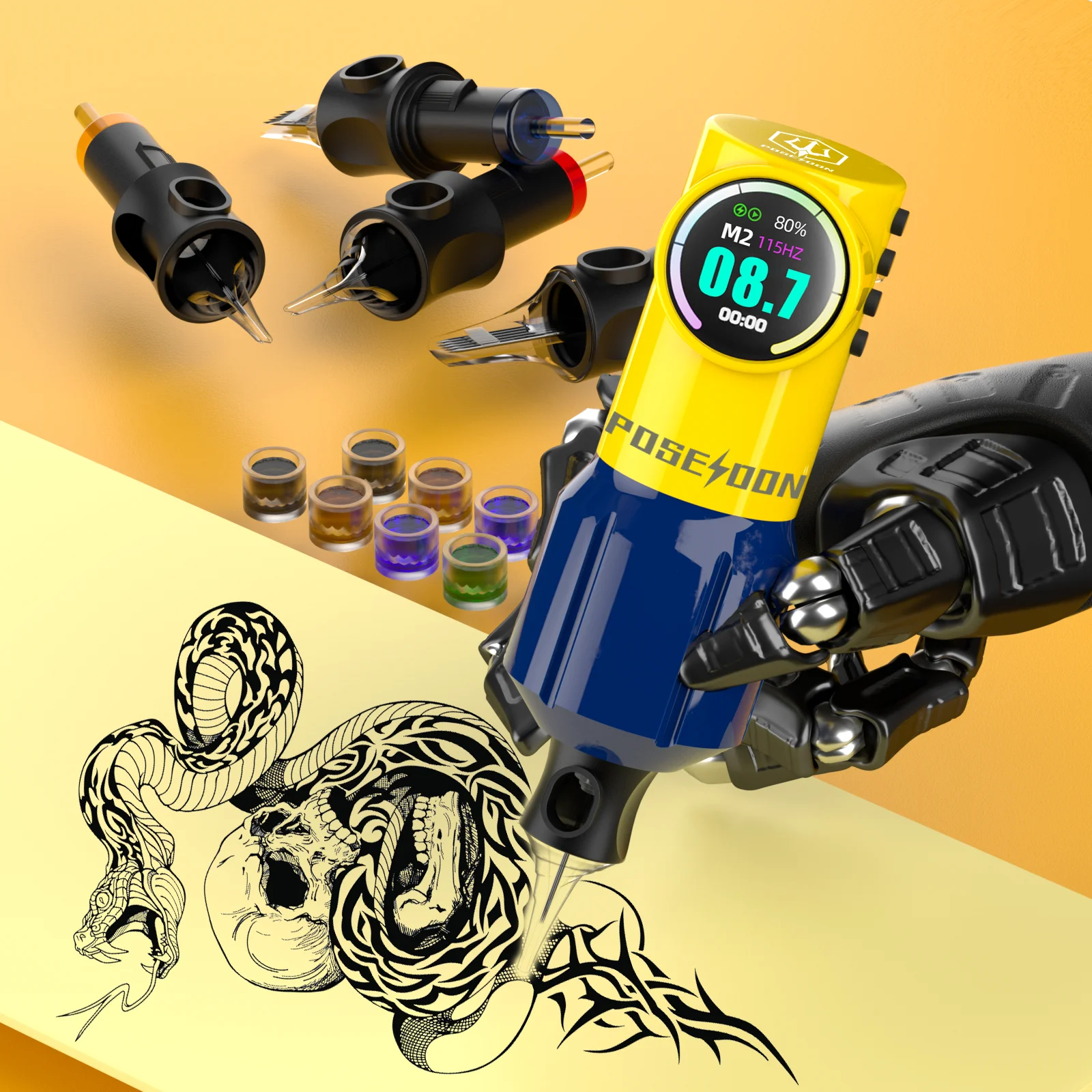 POSEIDON Tattoo Kit or Tattoo Machine Wireless Tattoo Pen For Tattoo Machine Kit 1600MAh Tattoo Power Supply Tattoo Gun Kit view 5