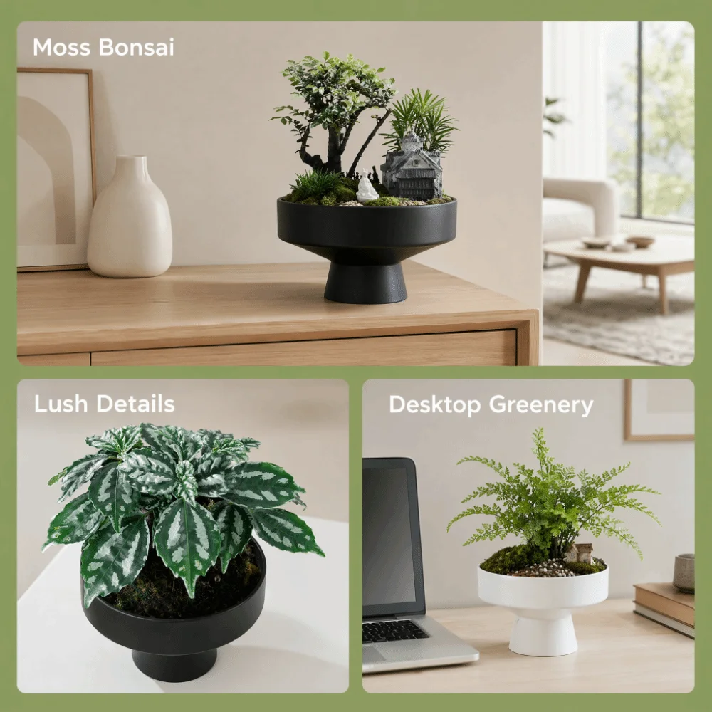 Wide Shallow Base Plant Container INS Plastic Succulent Pot Modern High-leg Porous Moss Ball Planter Living Room Use