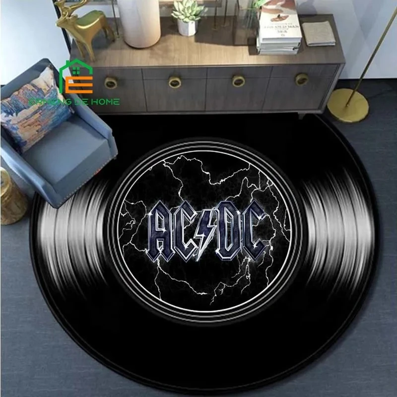 Rock Band Round Area Rug Vinyl Record Flannel for Bedroom Non-slip Carpets for Living Room Kitchen Retro Mats for Floor Decorate