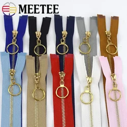 Meetee 2/5Pcs 40-70cm 3# Metal Zipper Open-End Auto Lock Gold Teeth Zip for Sewing Garment Accessories DIY Bags Jacket Zippers