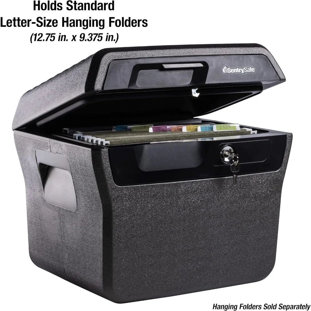 Fireproof and Waterproof Lock Box with Key Lock, File Safe with Carrying Handles for Documents, 0.66 Cubic Feet