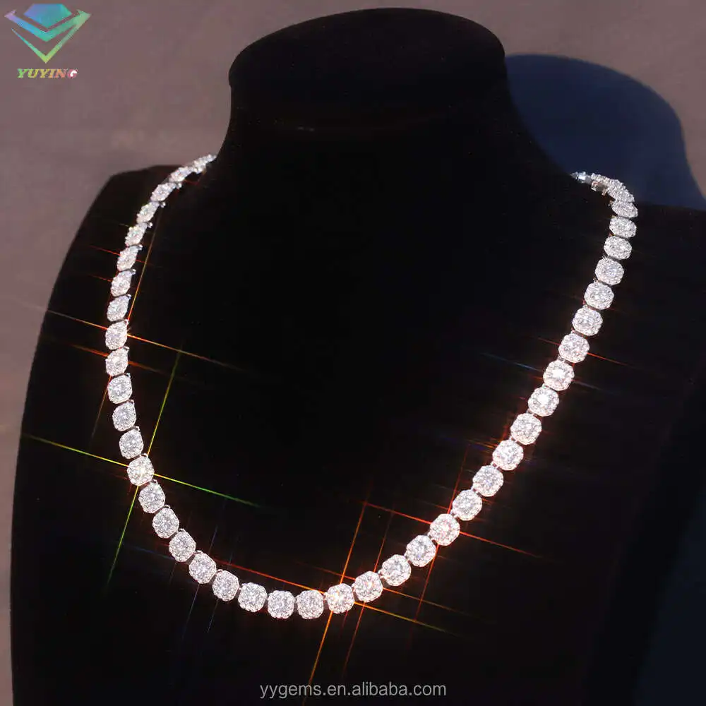 Luxury 8mm Cluster Tennis Chain Vvs Diamond Moissnaite Cuban Chain S925 Silver Gold Plated Hip Hop Fine Jewelry Necklaces.