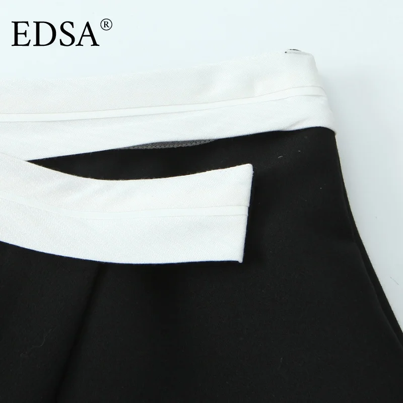 EDSA mujeres contraste Wiast Wrap Shorts faldas de cintura alta cremallera lateral moda femenina Skorts