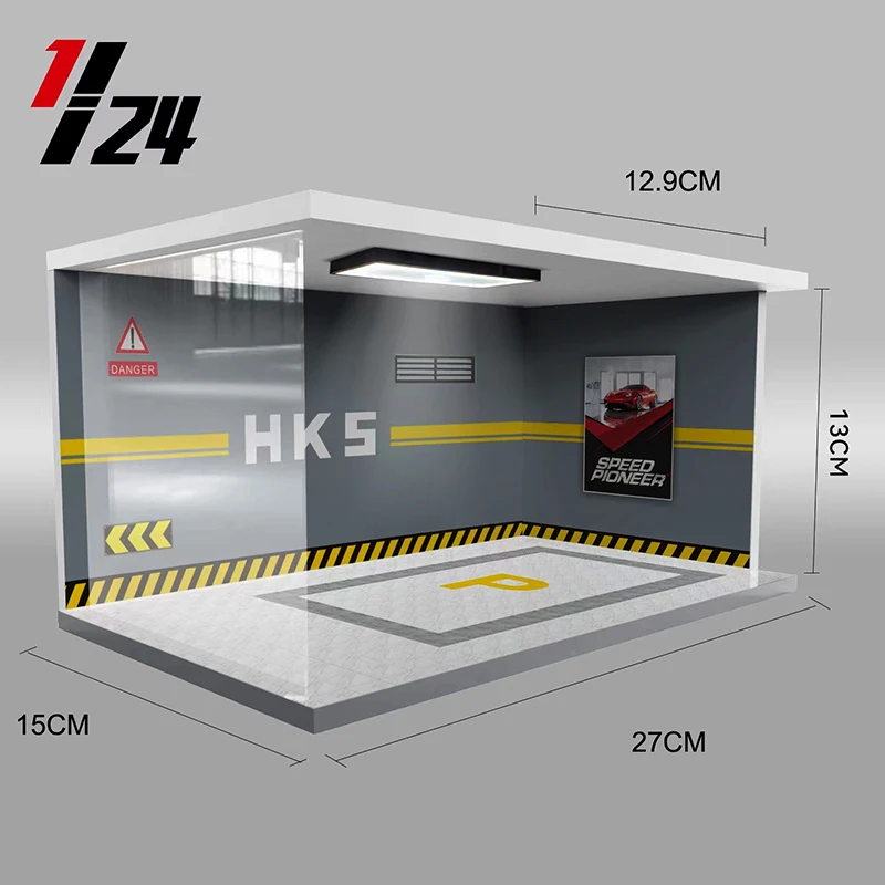 Diorama 1/24 Garage Model Car Diecast Vehicles Toy With LED Lights HD Acrylic Dustproof Display Collection