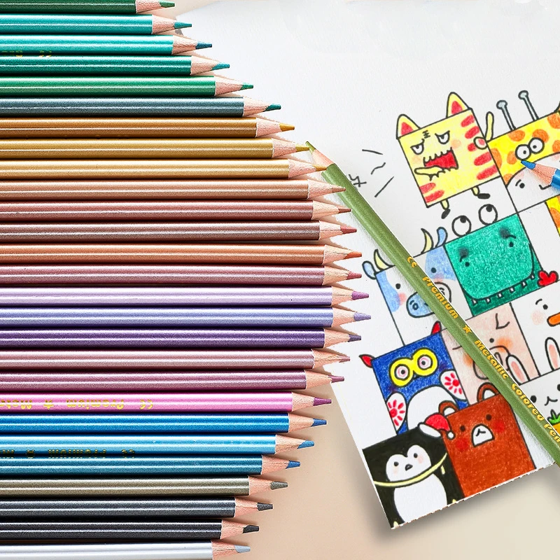 قلم رصاص ملون معدني 12/28 لون مجموعة أقلام رسم للأطفال لوازم فنية قرطاسية Kawaii