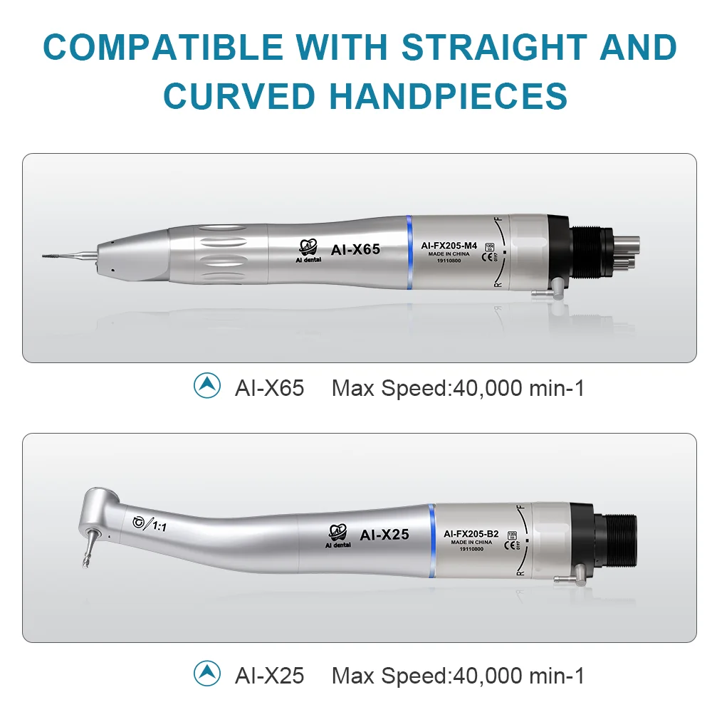 AI-FX205-B2/M4 ทําสั้นและไฟแช็กสําหรับทันตแพทย์มอเตอร์อากาศสําหรับเก้าอี้ทันตกรรมสเปรย์น้ําภายนอก Max. 25,000 นาที-1