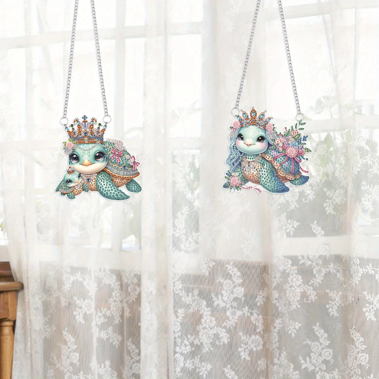 مجموعة رسم مرسومة بحرف ماسية معلقة للبالغين والمبتدئين ، سلحفاة جميلة ، شكل خاص ، رسم فني ، ديكور نافذة ، 2 * #5