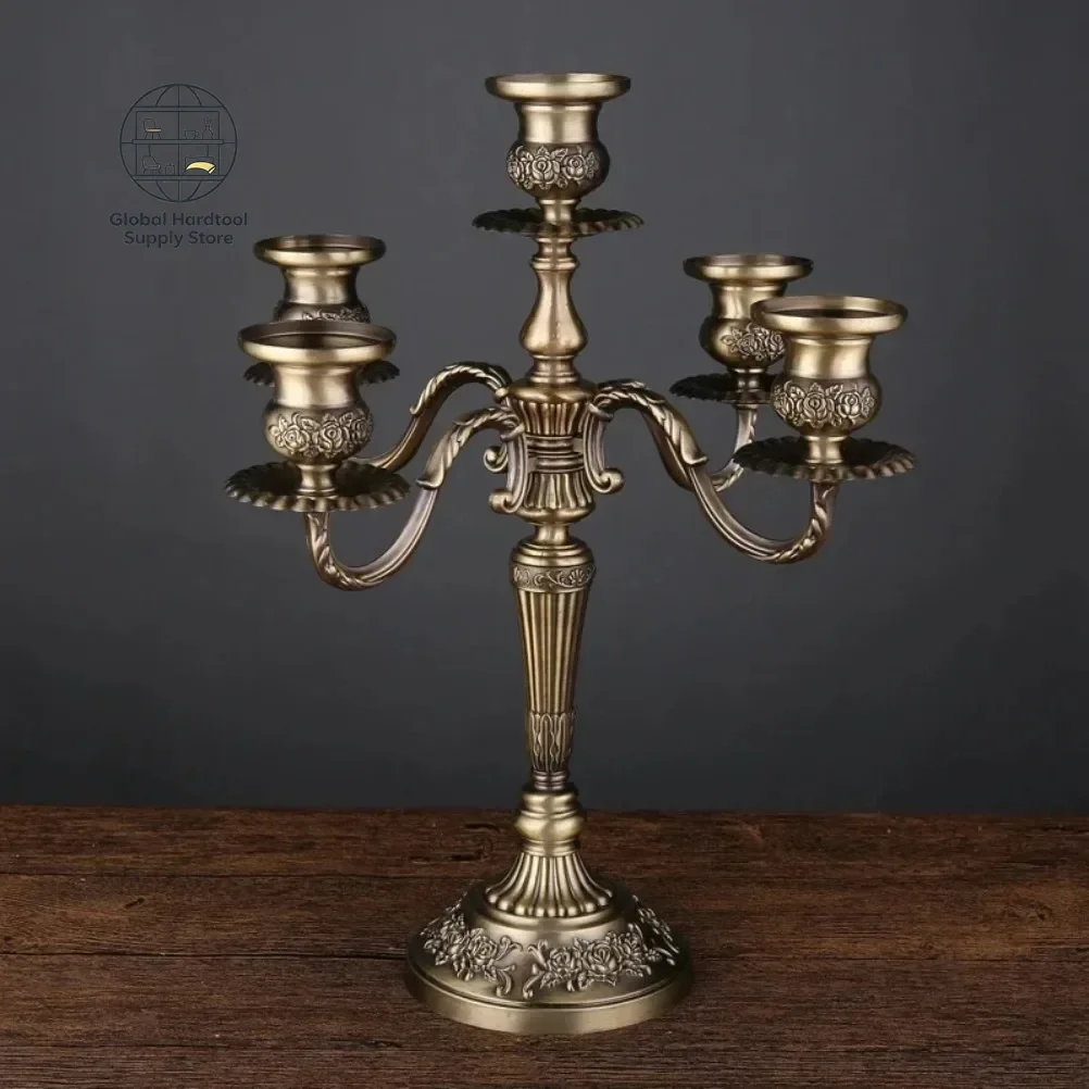 Retro Bronze Candlesticks Metal 5-arms/3 Arms Candle Holders Wedding Table Home Decoration Desktop Ornament Vintage Candle Stand
