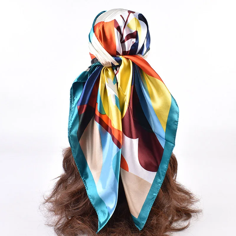 90cm Silk Square Scarf Top Headwraps For Woman Luxury Brands Four Seasons Hair Accessories Hijab Foulard Bandana Femme Headscarf