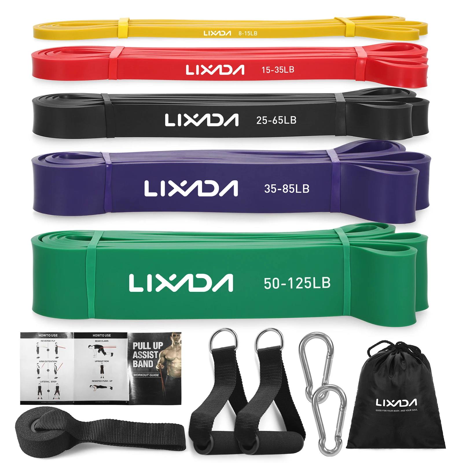 LIXADA 3/4/5 Pcs Resistance Bands Set Pull Up Loop Bands Home Gym Workout Exercise Stretch Bands with Handles Hooks Fitness Kit