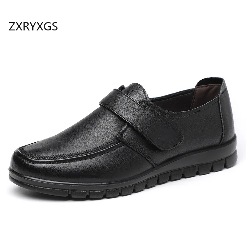 ZXRYXGS 2024 Superior Cowhide Black Shoes Woman New Flats Large Size Soft Soled Comfort Non-slip Flat Shoes Fashion Casual Shoes