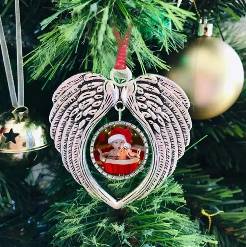 Christmas Decoration Sublimation Blanks Angel Wings Shape Ornament Pendent Hot Transfer Printing Xmas DIY Supplies ni180