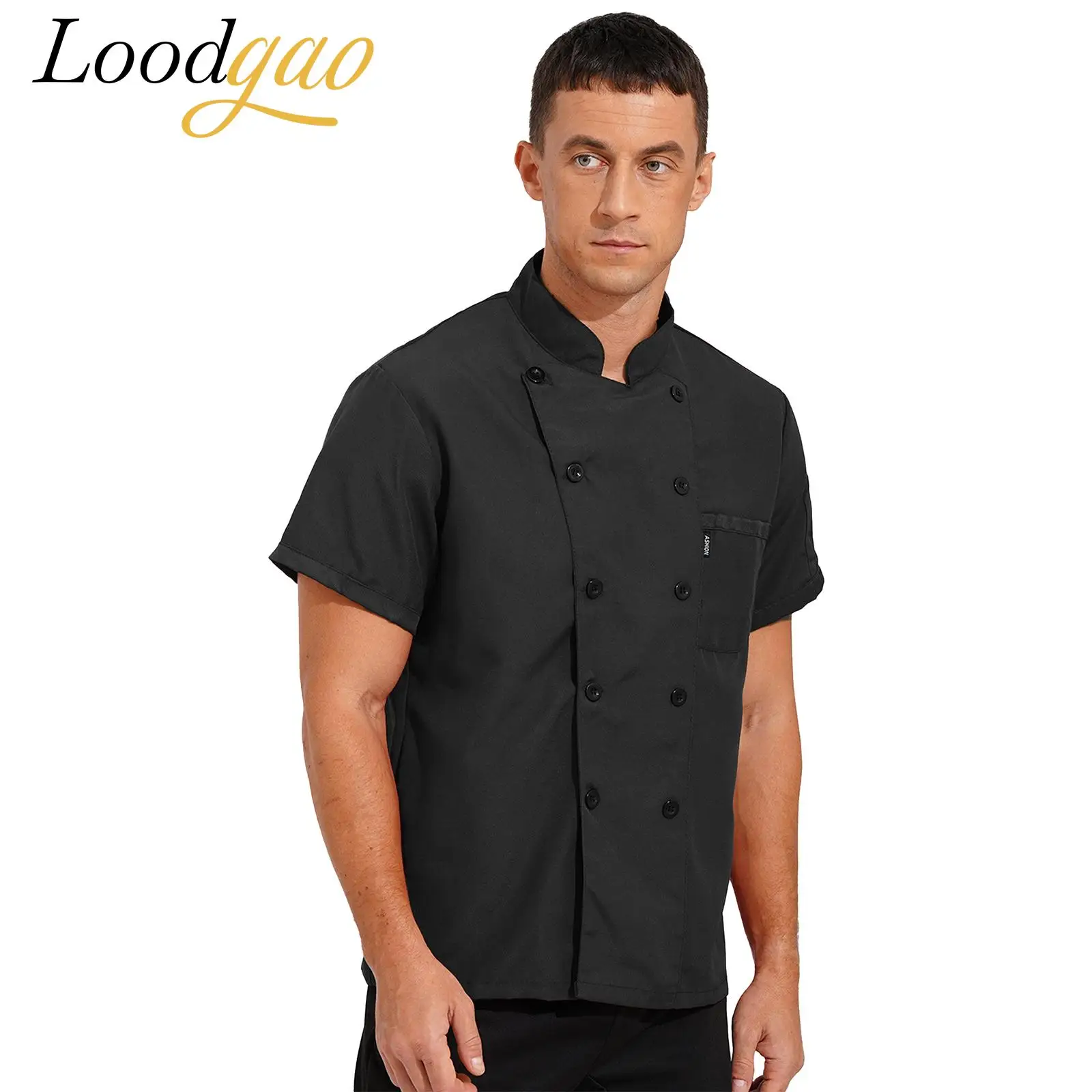 

Canteen Restaurant Cook Uniform Mens Womens Short Sleeve Chef Jacket Stand Collar Hotel Catering Chef Coat Work Shirt Workwear