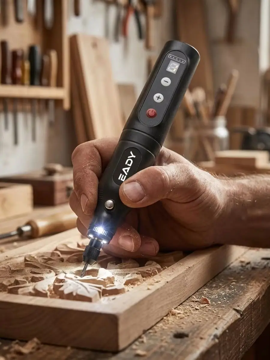 EADY Akku-Rotationswerkzeug, Mini-Bohrmaschine mit 5 Geschwindigkeiten und LED-Arbeitslicht, USB-C Mini-Graviermaschine für Schmuck, Holz, Metall, Glas, DIY-Set – Detail 3