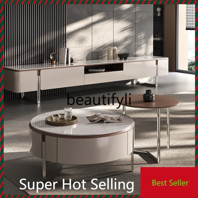 

Italian light luxury designer round coffee table combination high-end artistic creativity living room modern coffee table G1218