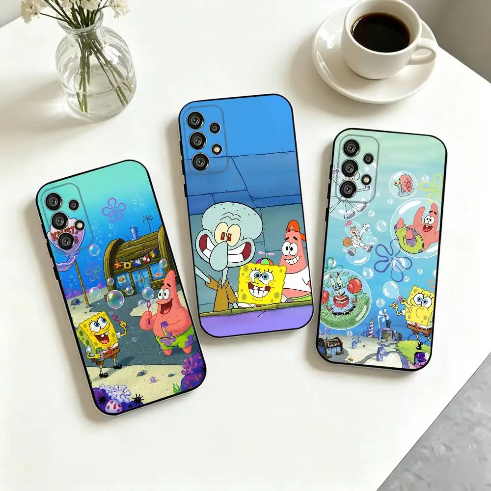 S-SpongeBob SquarePants-S  Phone Case For Samsung S25,S24,S21,S22,S23,S30,Ultra,S20,Plus,Fe,Soft Silicone Black Cover