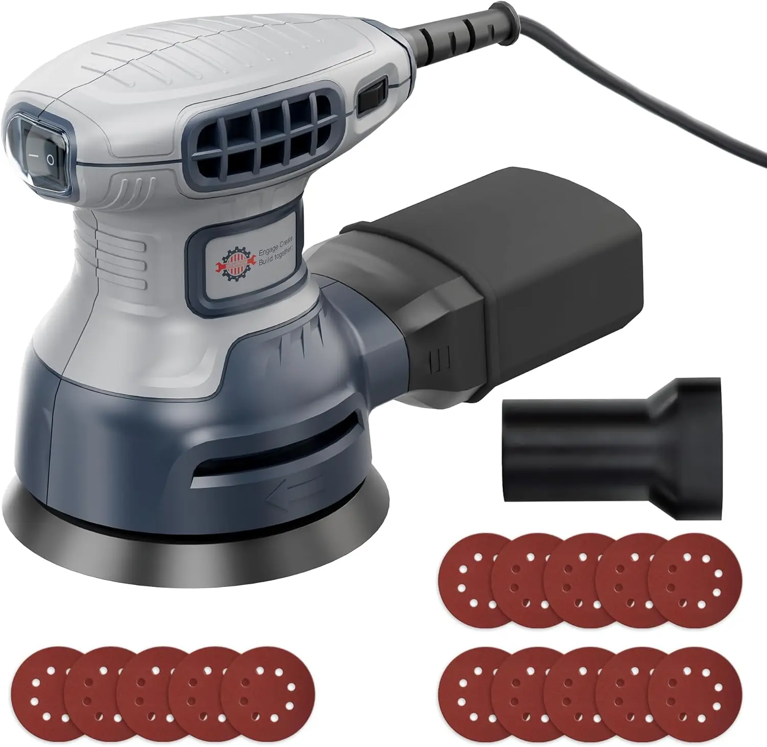

5-Inch Random Orbital Sander with Brake, 3.0AMP Electric Palm Sander, Variable Speed, Dust Collection for Woodworking