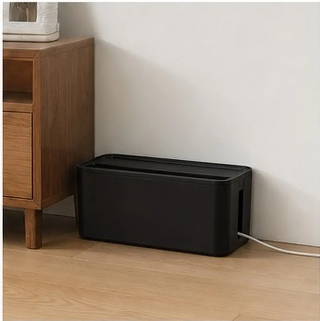 Household Wire Storage Box Black Medium Solid Color Plastic Wire Organizer for Cables Chargers Power Strip Surge Protector Dust