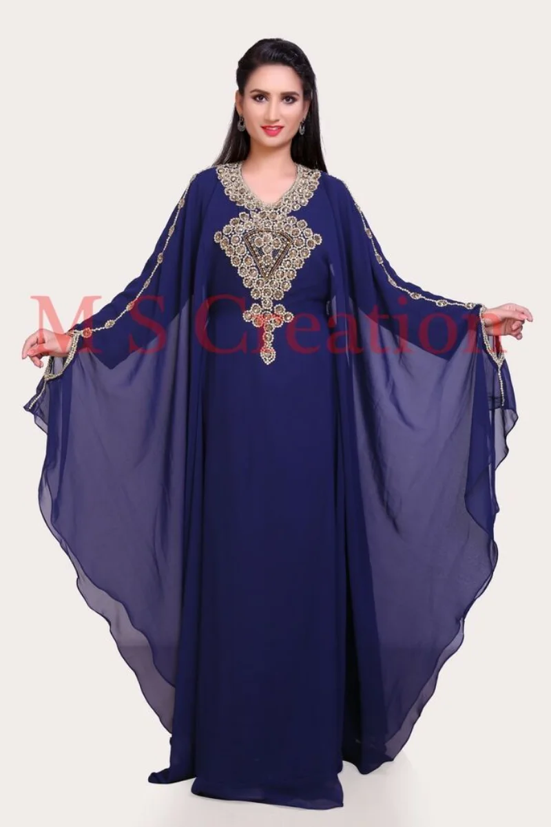 

Women Long Skirt Moroccon Nave Blue Georgette Dubai Gown Farasha Gown Dress Indian Dress Women 56 Inches