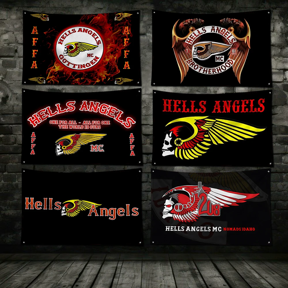 Bandera de ángeles Hells de 3x5 pies, cartel de impresión Digital de poliéster para arte de pared de garaje, decoración de puerta exterior con