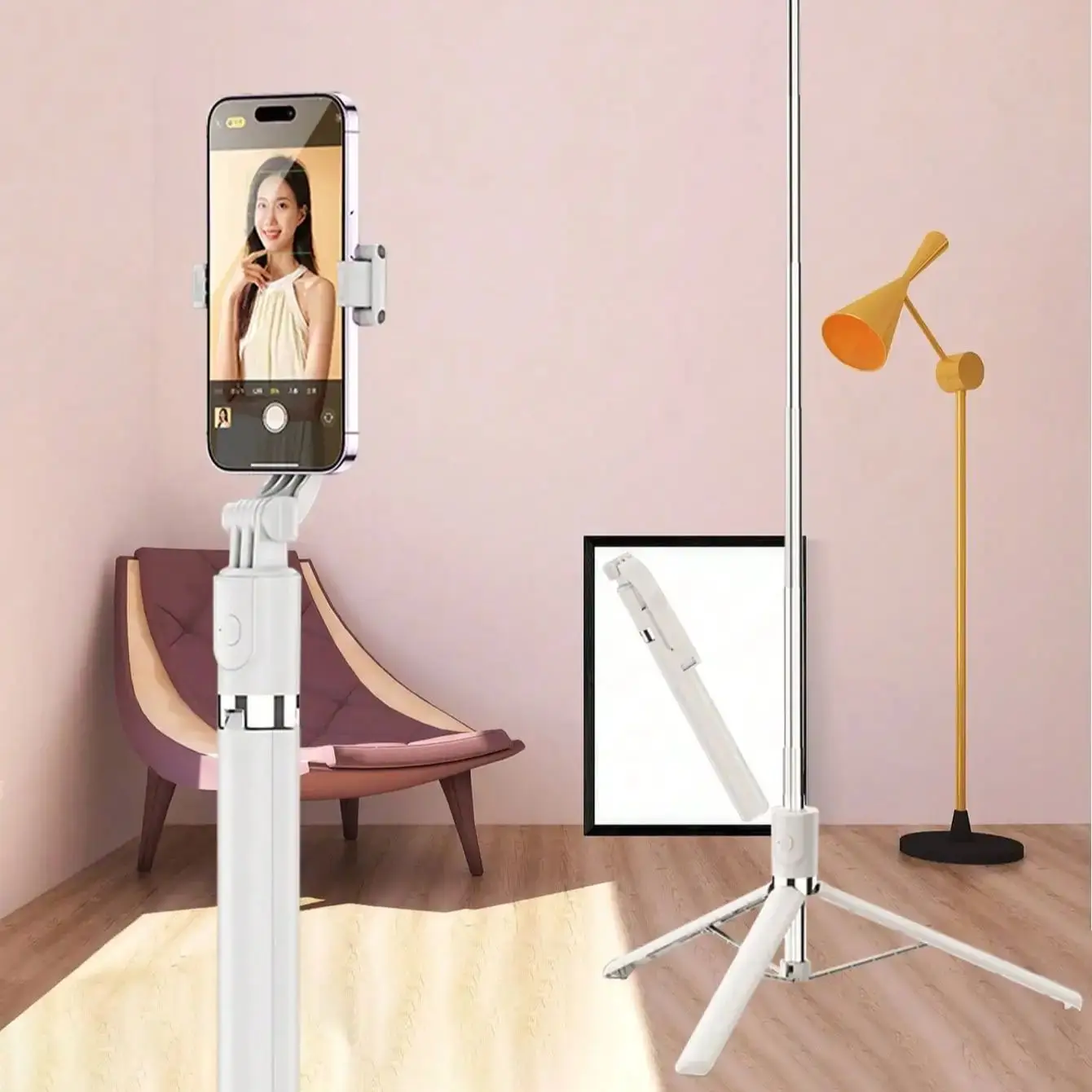 1700mm Bluetooth Selfie Stick with Tripod, Extendable Phone Stand for iPhone/Android, Foldable Monopod Remote for Stable Vloggin