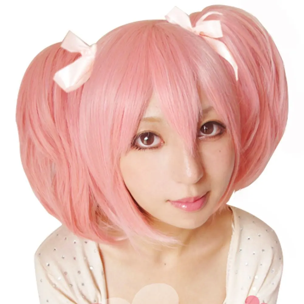 

Madoka Wig Cosplay Madoka Magica Wig for Pink Pigtail Wig Short Lolita Wig with Double Ponytails Halloween Party Costume Wigs