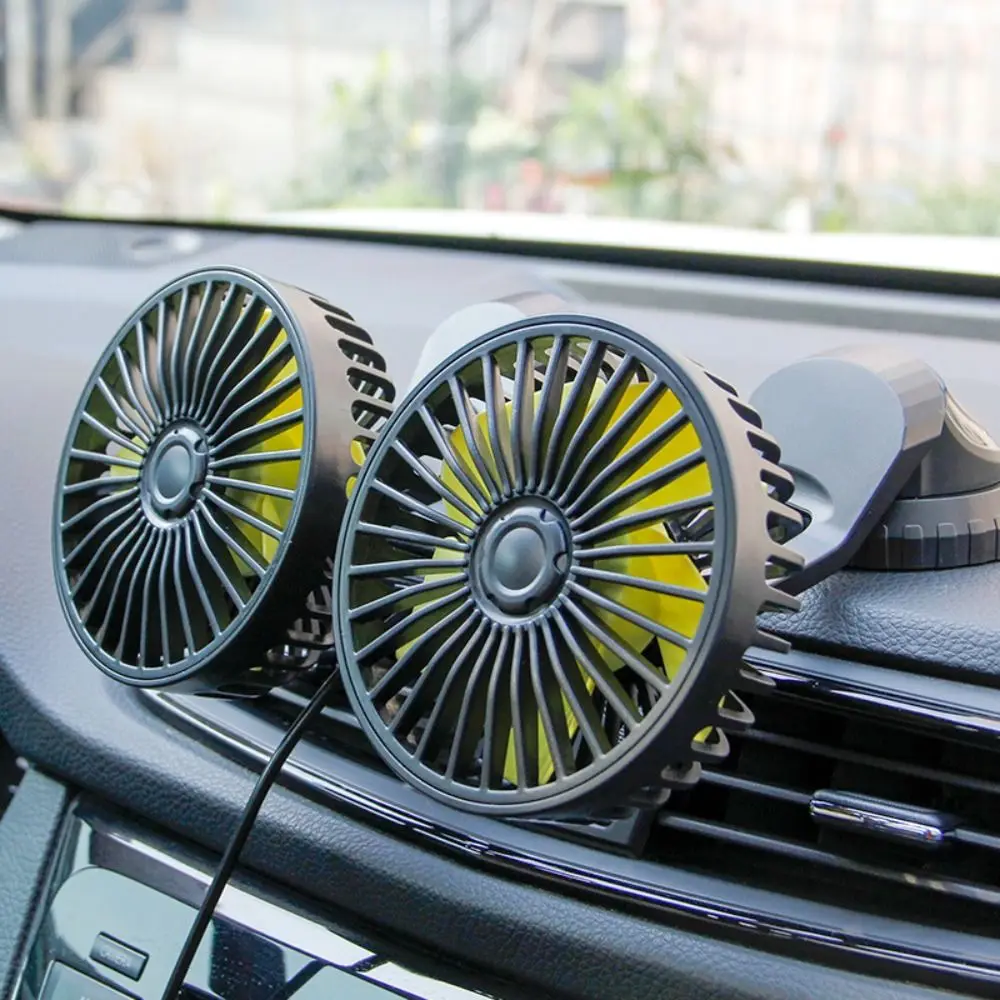 Low Noise Universal Cooling Fan 360° Rotatable 3 Speeds Adjustable Dual Head Fan Dashboard Air Circulator Fan for Dashboard
