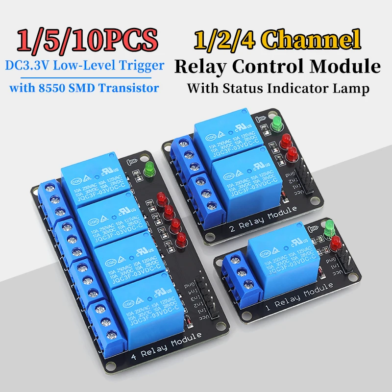 1/2/4 Channel 3.3V Low Level Trigger Relay Module 8550 SMD Transistor with Status Indicator Lamp