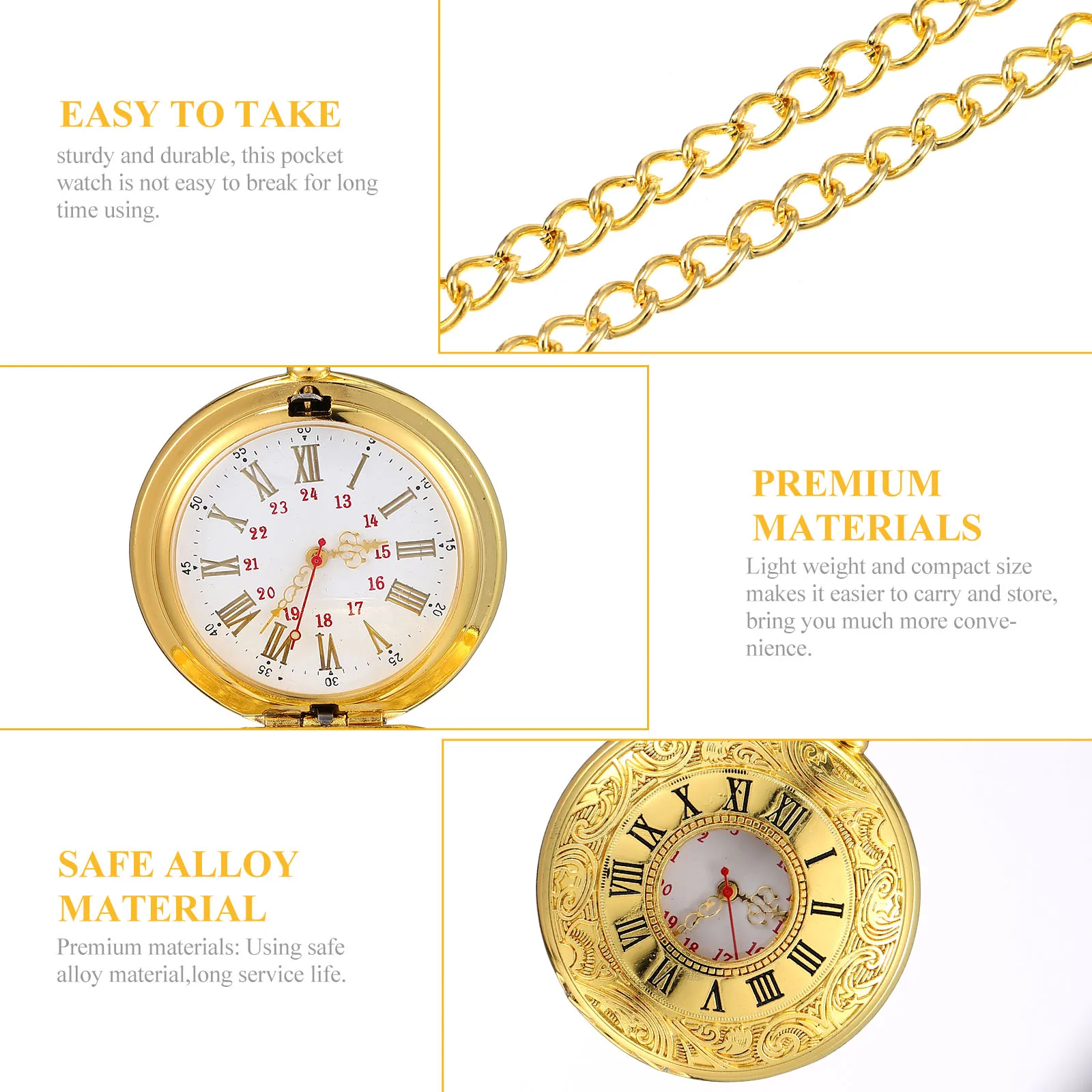 

Golden Pocket Watch Mirror Plastic Alloy Material Men Women Vintage Decorative Personalized Lid Watches