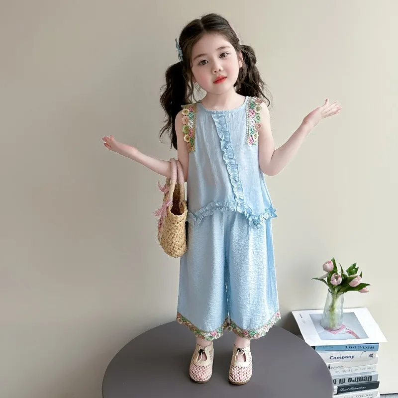 Girl Thin Set Summer 2026 New Item Baby Girl Flower Sleeveless Vest Summer Outfit Childrens Fresh Two Piece Set