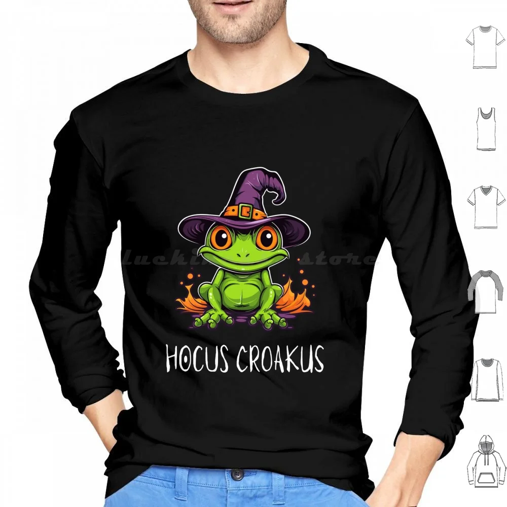 Hocus Croakus Halloween Frog Witch Hoodie cotton Long Sleeve Frog Witch Witchy Croak Hocus Croakus Halloween October Halloween