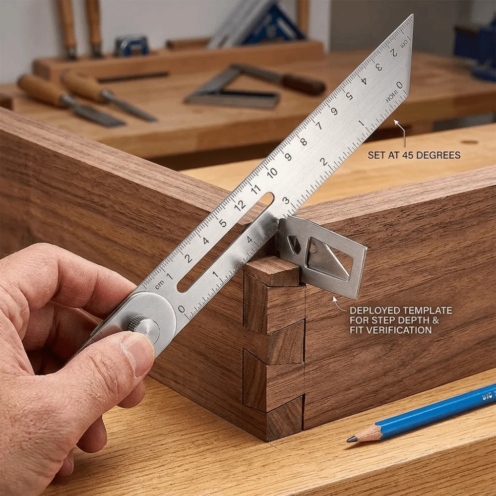 High Accuracy Woodworking Scriber Ruler Movable Angle Multifunctional Multi-Angle Scribing Tool Adjustable Multi-Angle