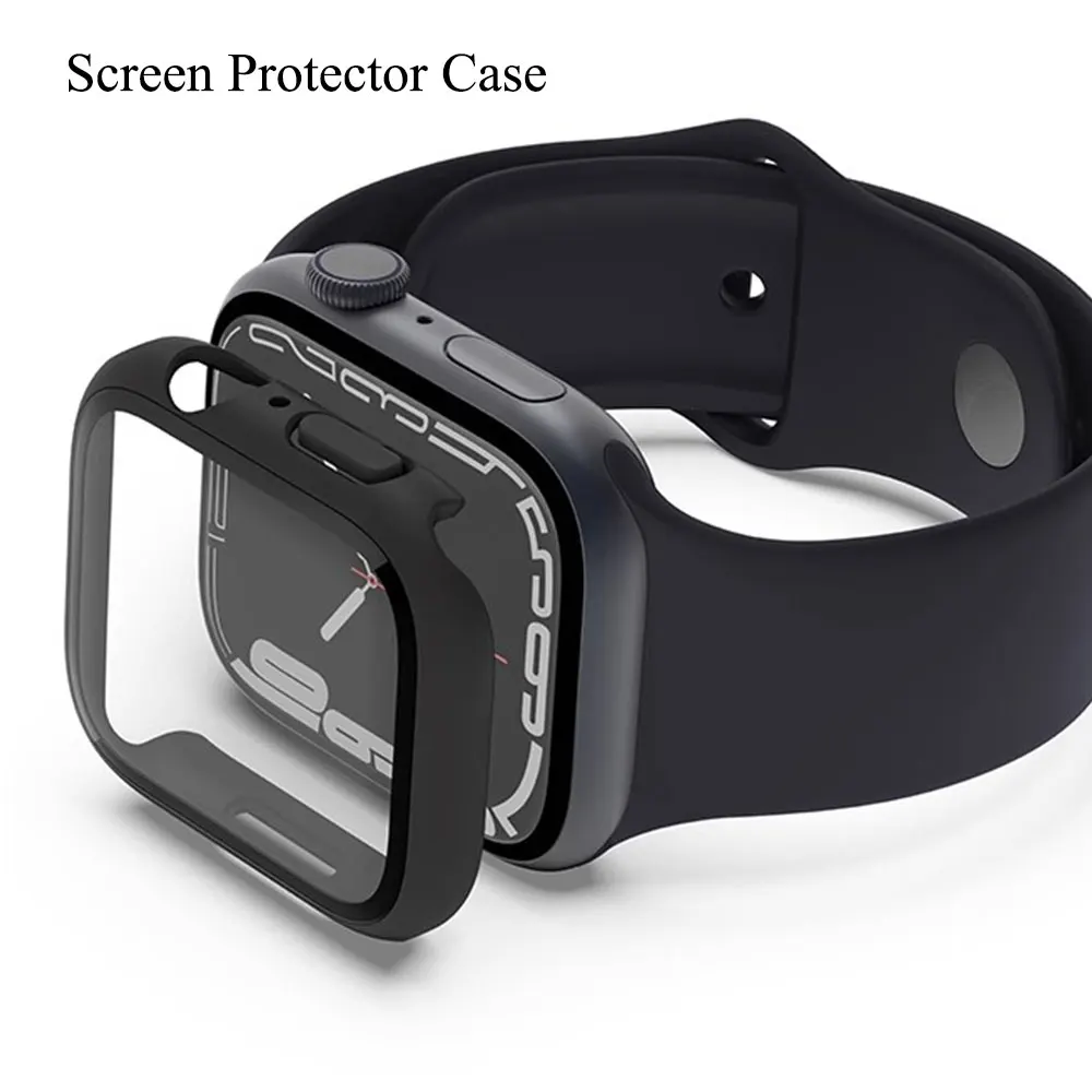 Tempered Glass+cover For Apple Watch 9 8 41mm 45mm 42mm 38mm PC bumper Screen Protector Case iWatch series 7 6 5 4 se 44mm 40mm
