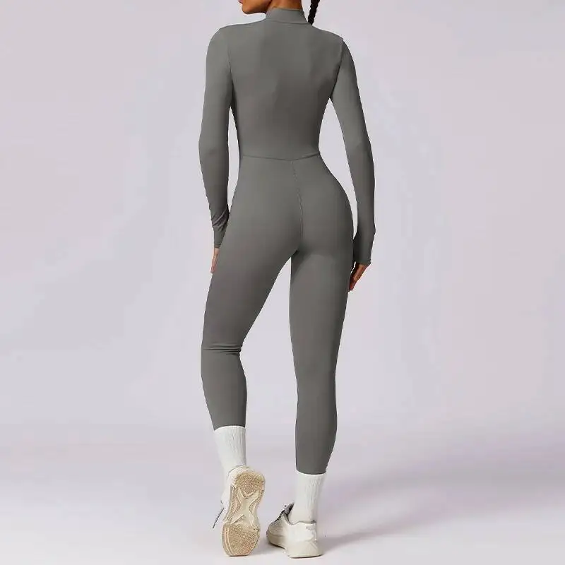 

Zipper Long Sleeve Gym Sportswear Yoga Boilersuit Women Sports Jumpsuit Fiess Rompers Stretch Workout Bodysuits