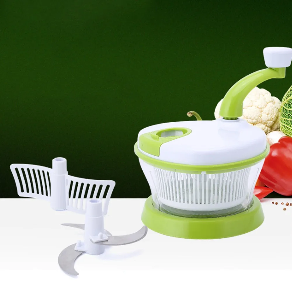 ABS Multi-Function Food Processor Green and White Handcrank Salad Spinner Efficient Easy to Use Manual Meat Mincer Home Kitchen
