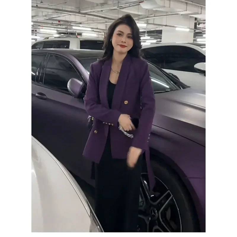 High-end Blazer Design Women Clothing Trend Spring Autumn Jackets Purple Coats Loose Button Blazer Long Sleeve Tops Mujer New