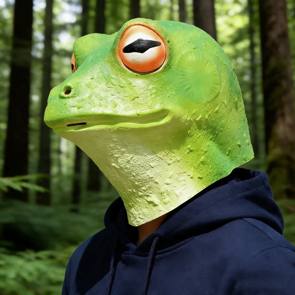 Realistische 3D-Froschmaske aus Latex, Ganzkopf-Tiermaske für Halloween, Cosplay-Kostüm, Party-Requisiten für Erwachsene – Detail 1