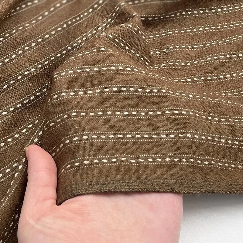 Brown thin vertical striped soft drape fine-spun real wool fabric for spring and autumn dress sets
