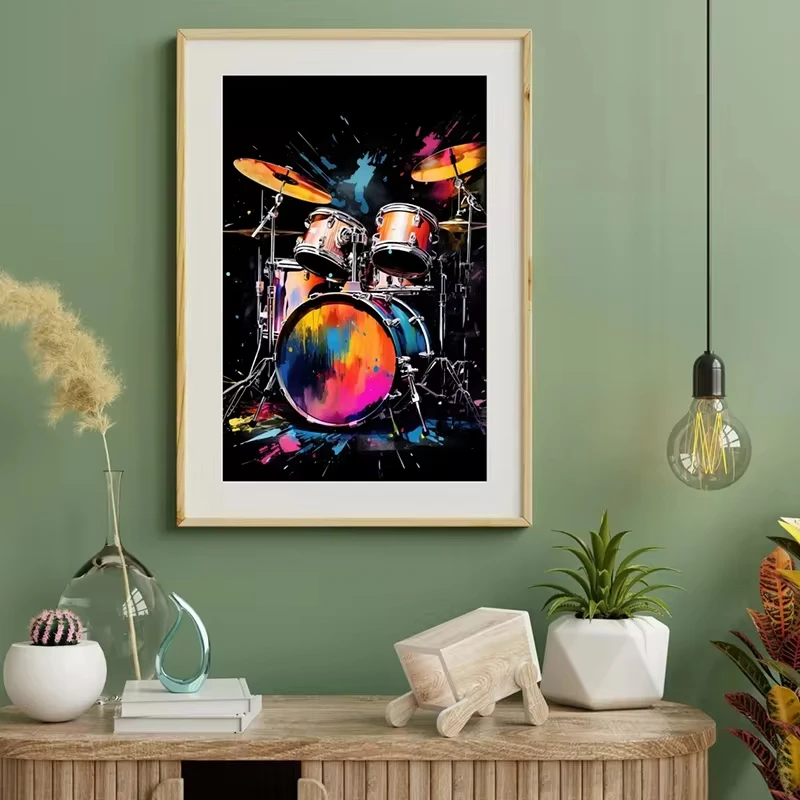 1pc frameless Canvas Painting Musical Instrument Guitar Drum Saxophone Canvas Poster Wall Art Print for Living Room Music Room H