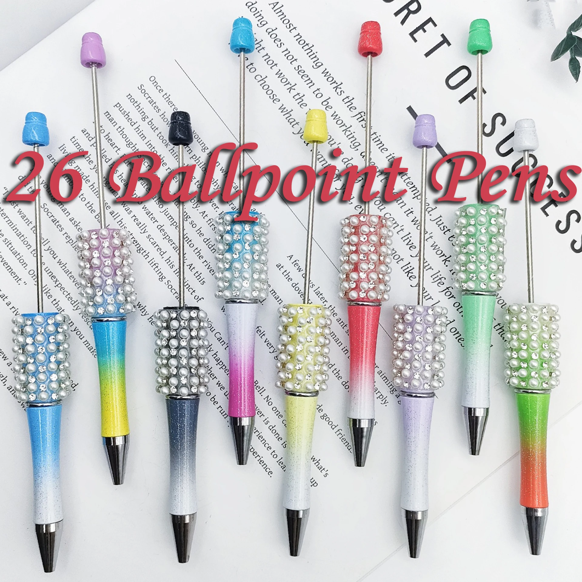 26Pcs Diamond Bead Pen Creative Handmade Sticker Set Diamond Beaded Ballpoint Pens Gift Pen Wholesale